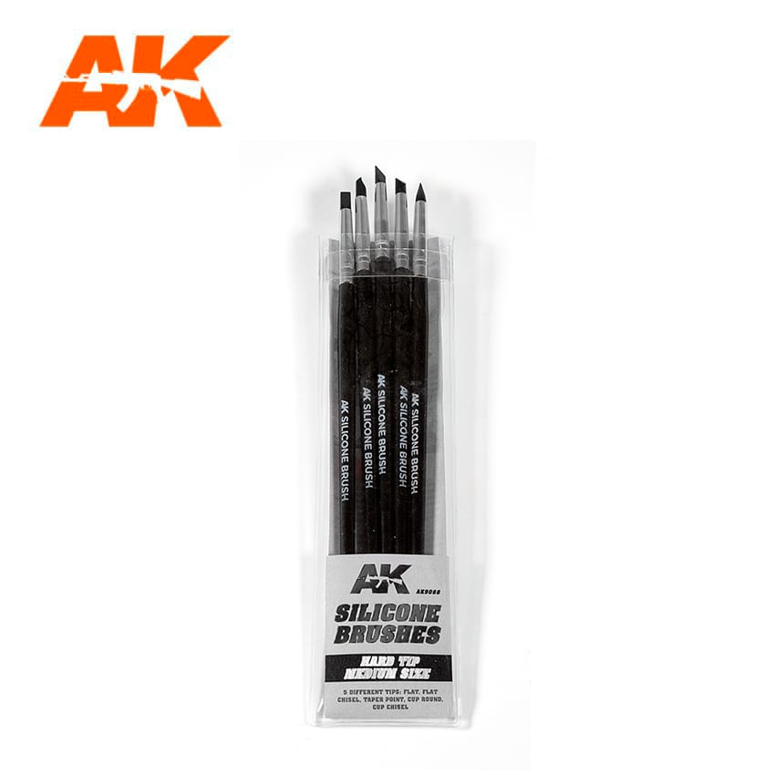 AK Interactive Silicone Brushes Hard Tip, Medium - 5Pk | Boutique FDB