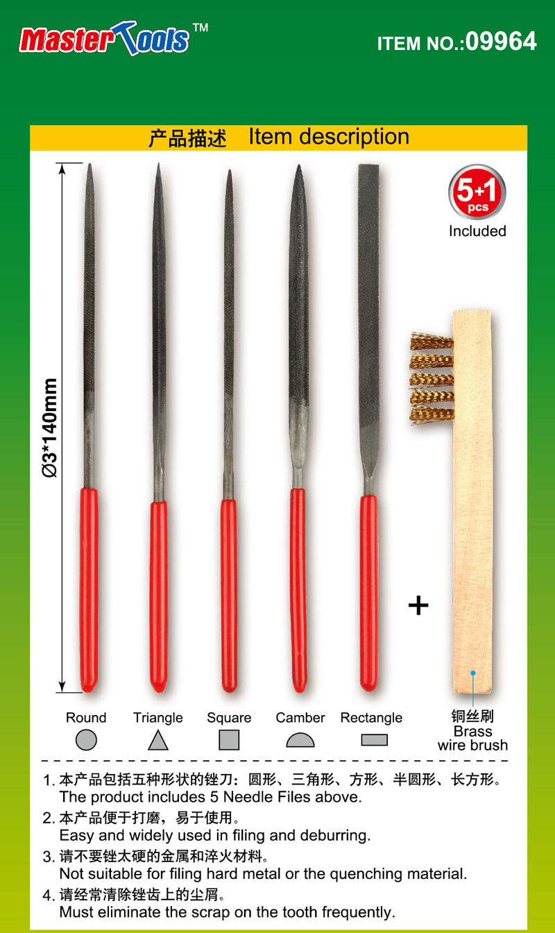 Master Tools Assorted Needle Files Set (Middle-Toothed, 5pcs) 3 x 140mm | Boutique FDB