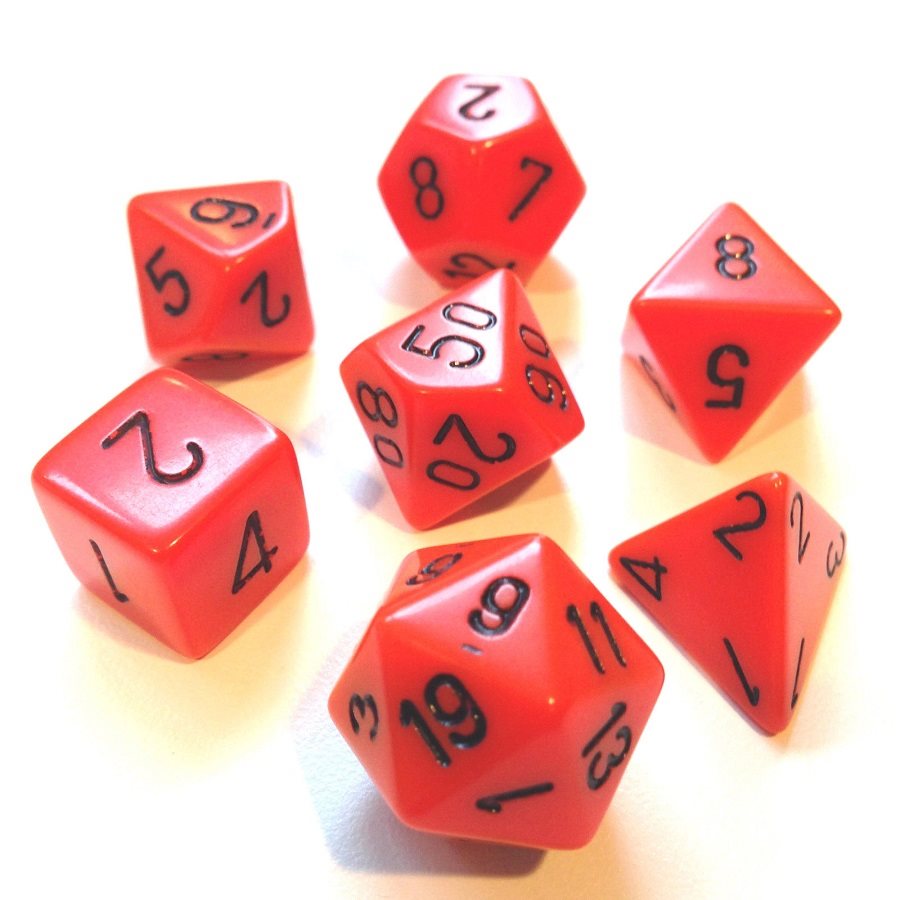 Chessex Opaque: 7Pc Orange / Black | Boutique FDB