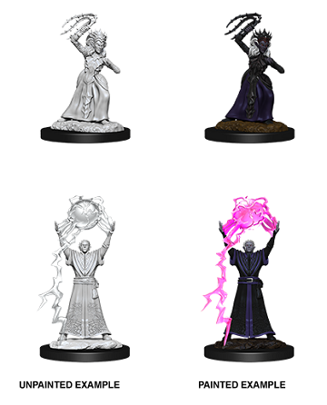 Dungeons and Dragons : Unpainted Miniatures - Wave 12 - Drow Mage & Drow Priestess | Boutique FDB